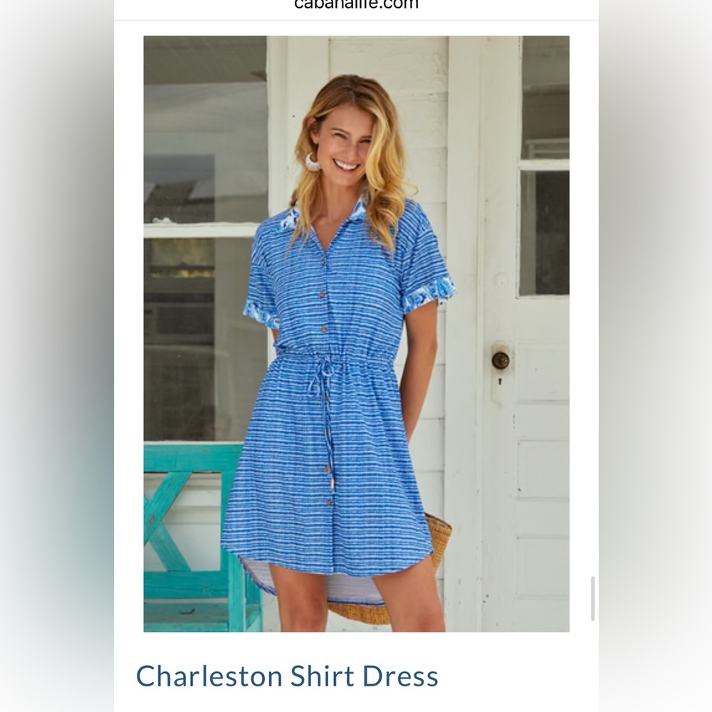 Cabana Life Blue Patterned “Charleston” Shirt Dress S - Picture 1 of 15